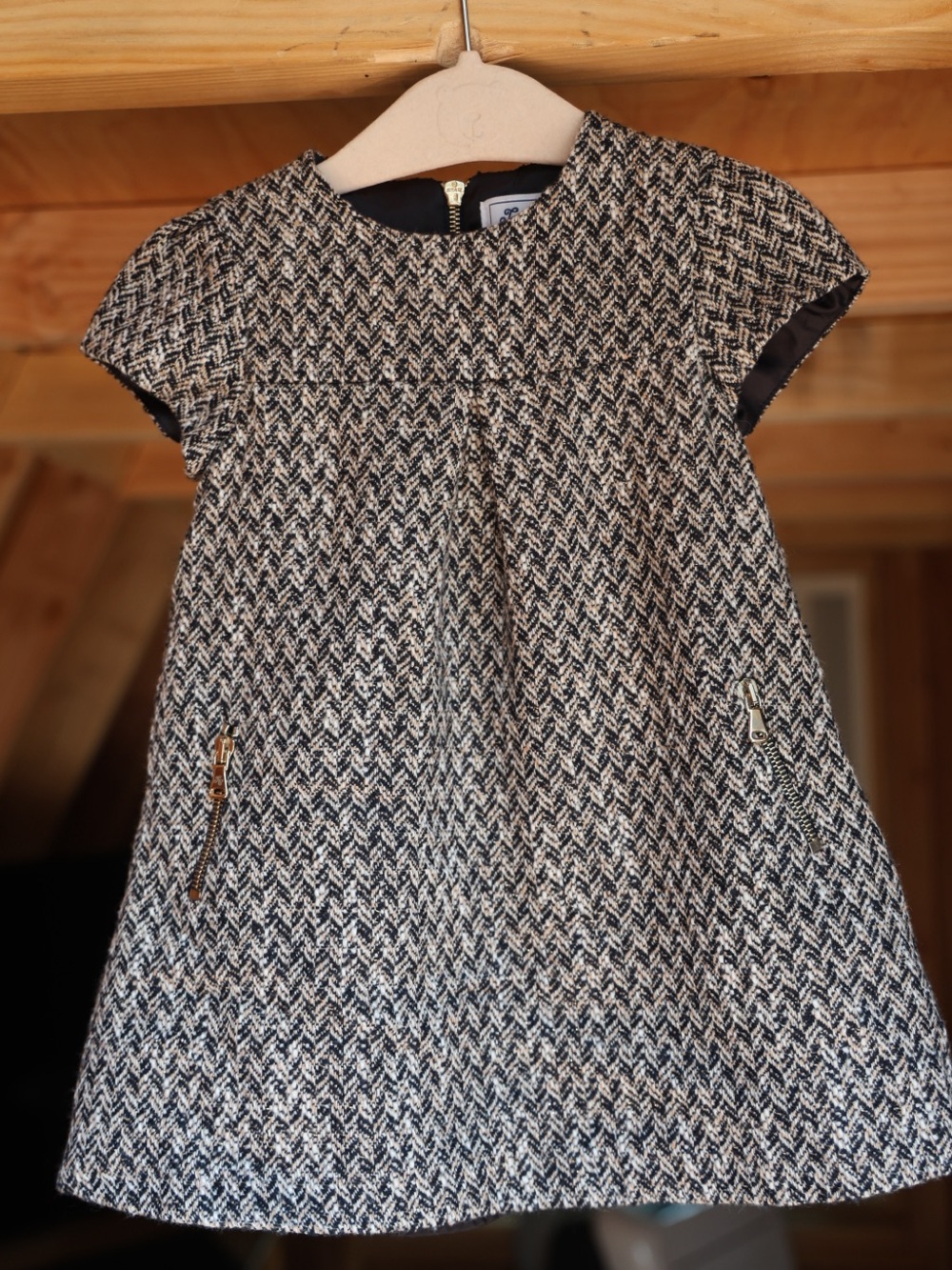 Tartine et Chocolat Baby Girl 18M Tweed Dress Navy Gold Lurex Lined Zip Back